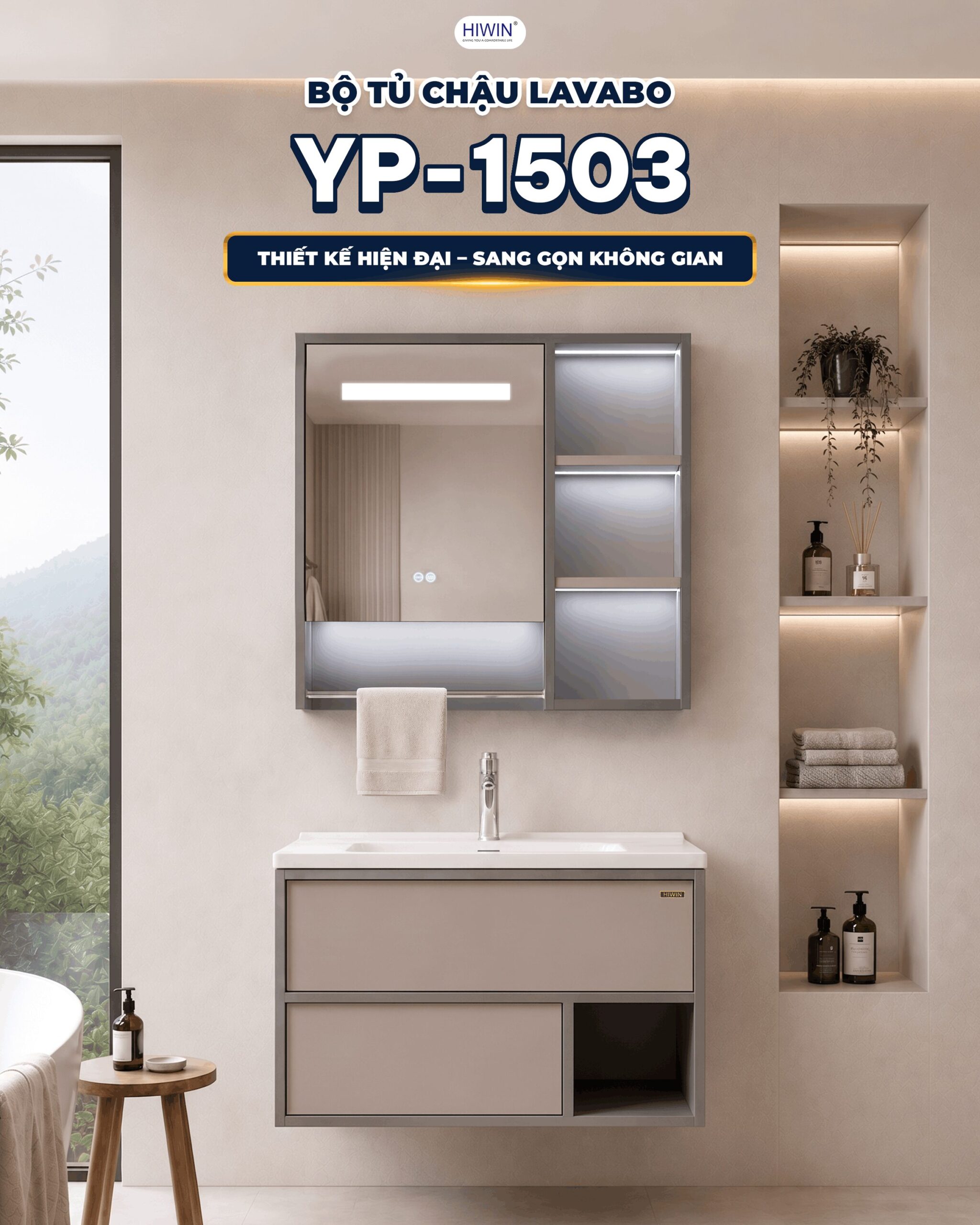 Bộ tủ chậu treo tường YP-1503 hiện đại